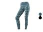 Legging de sport femme à motif marbre turquoise et or, avec le mot « SPORT » sur le mollet.