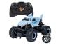 Un Monster Jam Megalodon monster truck bleu avec une télécommande.