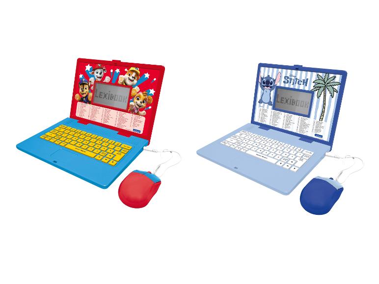 Deux ordinateurs portables jouets sur le thème des chiots et des personnages de dessins animés, avec souris connectées.