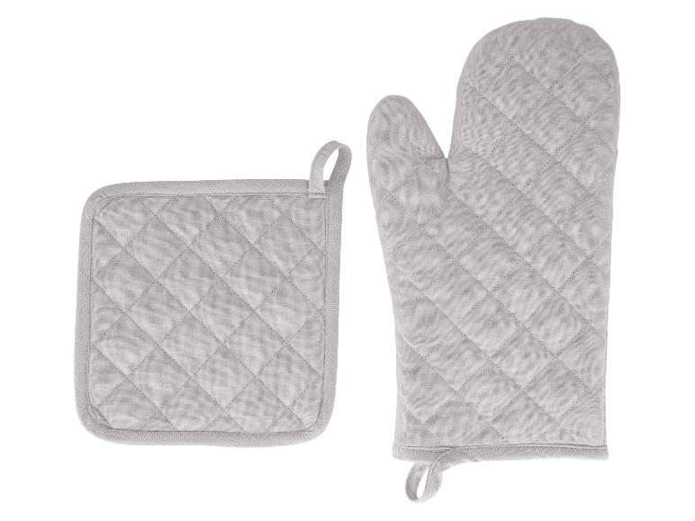 Ensemble manique et gant de cuisine matelassés gris clair