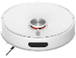 Aspirateur robot blanc avec capteur laser et brosse latérale.
