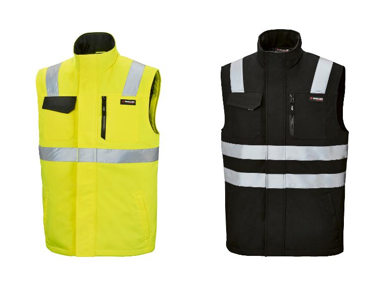 Deux gilets de sécurité réfléchissants, un jaune et un noir