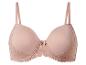 Un soutien-gorge rose poudré avec de la dentelle.