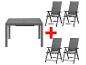 Table et 4 chaises pliantes en aluminium pour extérieur.