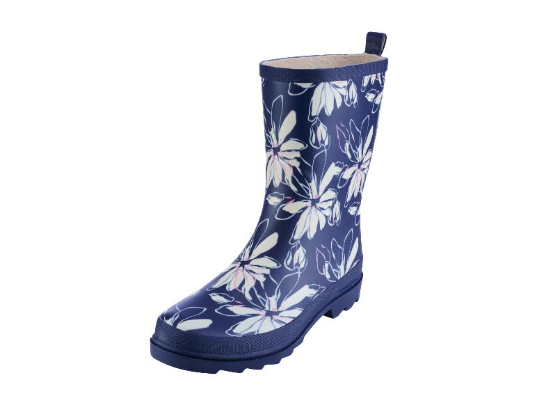 Bottes de pluie bleues à imprimé floral.