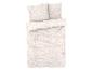 Housse de couette beige avec taies d'oreiller avec un motif géométrique abstrait blanc.