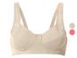 Soutien-gorge beige avec détails en dentelle et un petit nœud au centre.