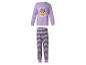 Pyjama violet pour enfant sur le thème d'Halloween avec chat, citrouille et texte 'Happy Meoween'.