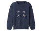 Pull bleu marine pour enfant avec broderie de chat.