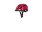 Un casque de vélo rouge à imprimé floral.