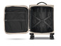 Une valise beige à roulettes, ouverte, de la marque Topmove.