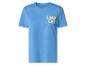 T-shirt bleu à manches courtes avec imprimé « CIN CIN » et un cocktail au citron.