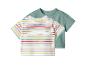 T-shirts bébé à manches courtes : un rayé coloré et un vert menthe.