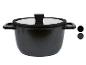 Casseroles noires avec couvercle en verre.