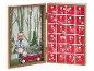 Calendrier de l'Avent en bois avec 24 tiroirs et une scène hivernale avec un Casse-Noisette et une voiture.