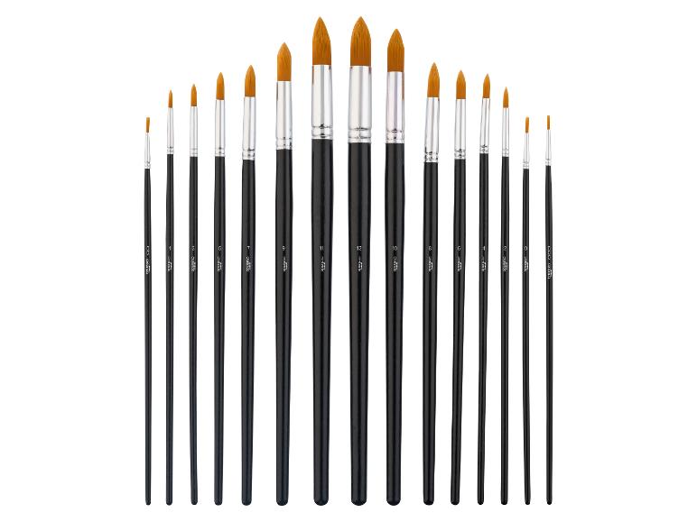 Ensemble de pinceaux de peinture Crelando de différentes tailles, disposés en arc.