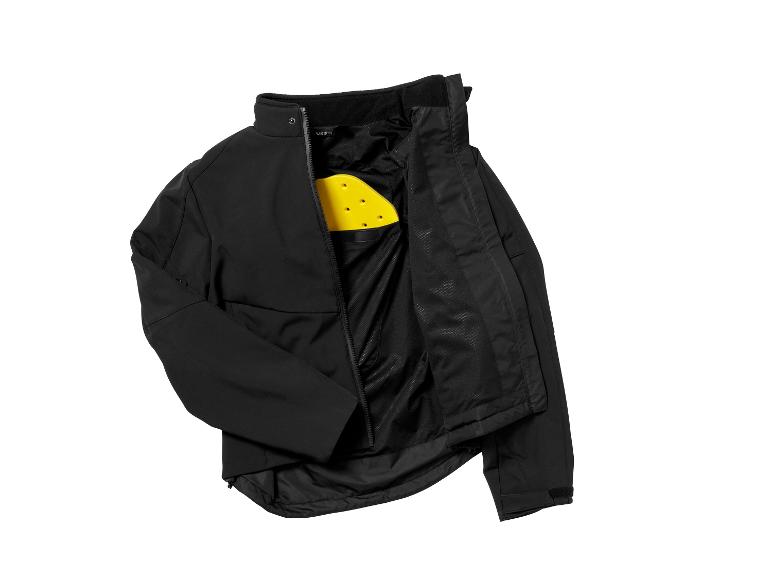 Une veste noire avec une protection d'épaule jaune de la marque Gripit.
