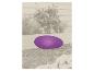 Œuf décoratif violet dans un jardin avec terrasse en bois et plantes.