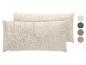 Deux taies d'oreiller rectangulaires en mousseline de coton beige clair avec des échantillons de couleur.