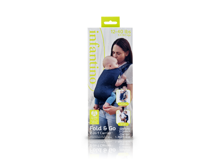 Porte-bébé 2-en-1 Infantino Fold & Go :  mode face-à-face et dos.