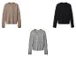 Trois pulls en laine mérinos : beige, noir et gris.