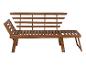 Banc de jardin en bois marron avec dossier réglable, idéal pour l'extérieur.
