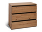 Une commode en bois avec trois tiroirs.