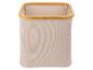 Corbeille à linge beige en tissu avec bord en bambou.