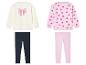 Sweatshirts et leggings pour enfants : l'un avec un nœud, l'autre à motifs cœurs.