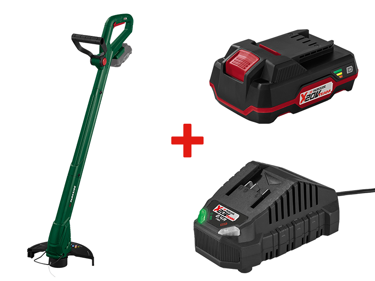 Coupe-bordures Parkside, batterie et chargeur.