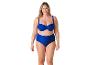 Maillot de bain bleu marine deux pièces, haut bandeau et bas taille haute.