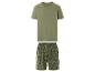 Pyjama homme : t-shirt uni et short à motif feuilles tropicales.