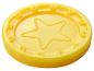Un jeton de jeu en plastique jaune avec une étoile au centre.