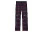 Pantalon de pyjama à carreaux rouge et bleu.
