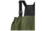 Pantalon de pluie vert avec bretelles.