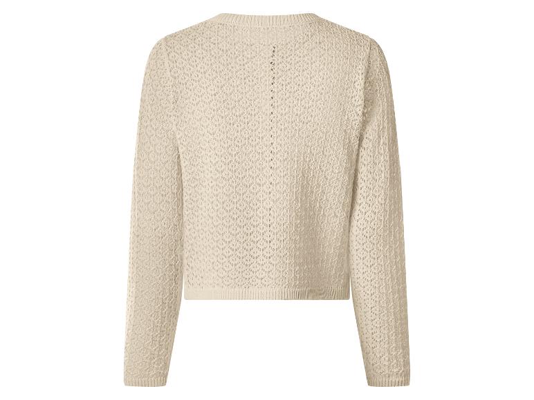 Pull en maille beige clair à manches longues et motif ajouré, vue de dos.