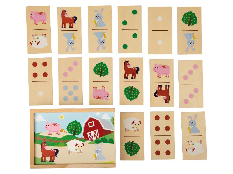 Dominos de ferme avec des images d'animaux et des nombres.
