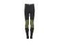 Legging de sport noir avec détails vert néon et motif texturé.