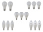 Différentes ampoules LED, y compris des ampoules rondes, en forme de poire et des bougies.