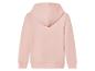 Un sweat-shirt rose à capuche et manches longues.