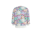 Pull avec des animaux de dessins animés colorés et des figures fantastiques aux couleurs pastel.
