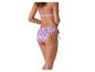 Maillot de bain deux pièces, haut et bas, motif floral violet.