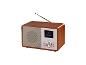 Radio de style rétro en bois avec écran numérique et antenne télescopique.