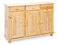 Une commode en bois avec trois portes et trois tiroirs.