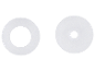 Deux joints blancs et ronds, l'un en forme d'anneau et l'autre plein avec un trou central.