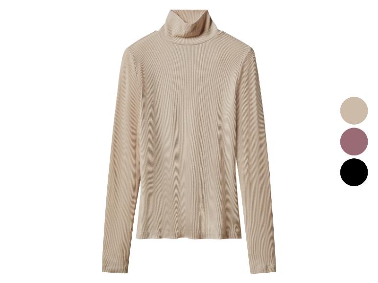 Col roulé côtelé beige à manches longues, présenté avec des options de couleur.