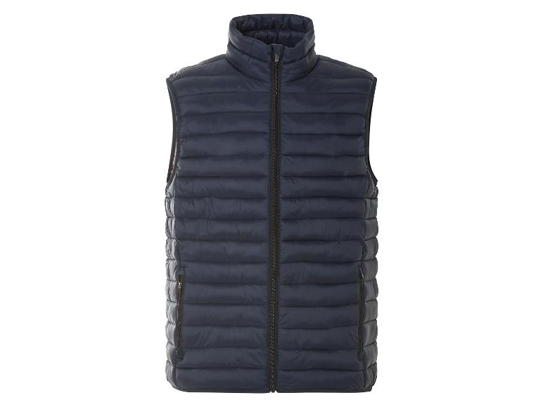 Gilet matelassé bleu marine pour homme avec fermeture éclair.