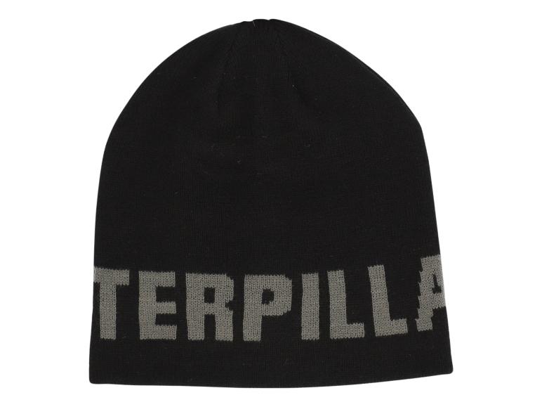 Un bonnet noir en tricot avec le logo Caterpillar.