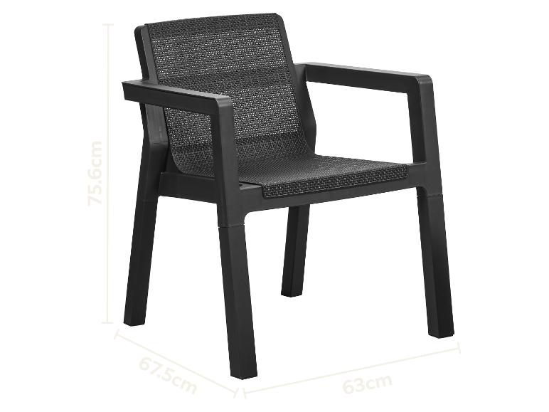 Fauteuil de jardin noir avec dossier et assise en maille, dimensions 75.6x67.5x63cm.