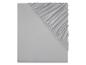 Drap-housse et drap plat gris clair.